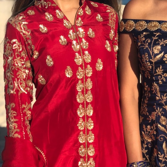 Red long kameez with pants - Picture 4 of 6